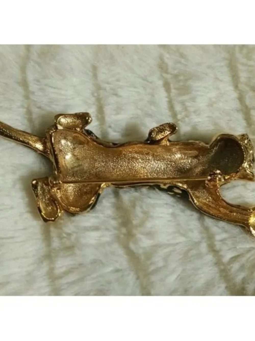 Gold Gilt and Black Enamel Leopard Wild Cat Brooch